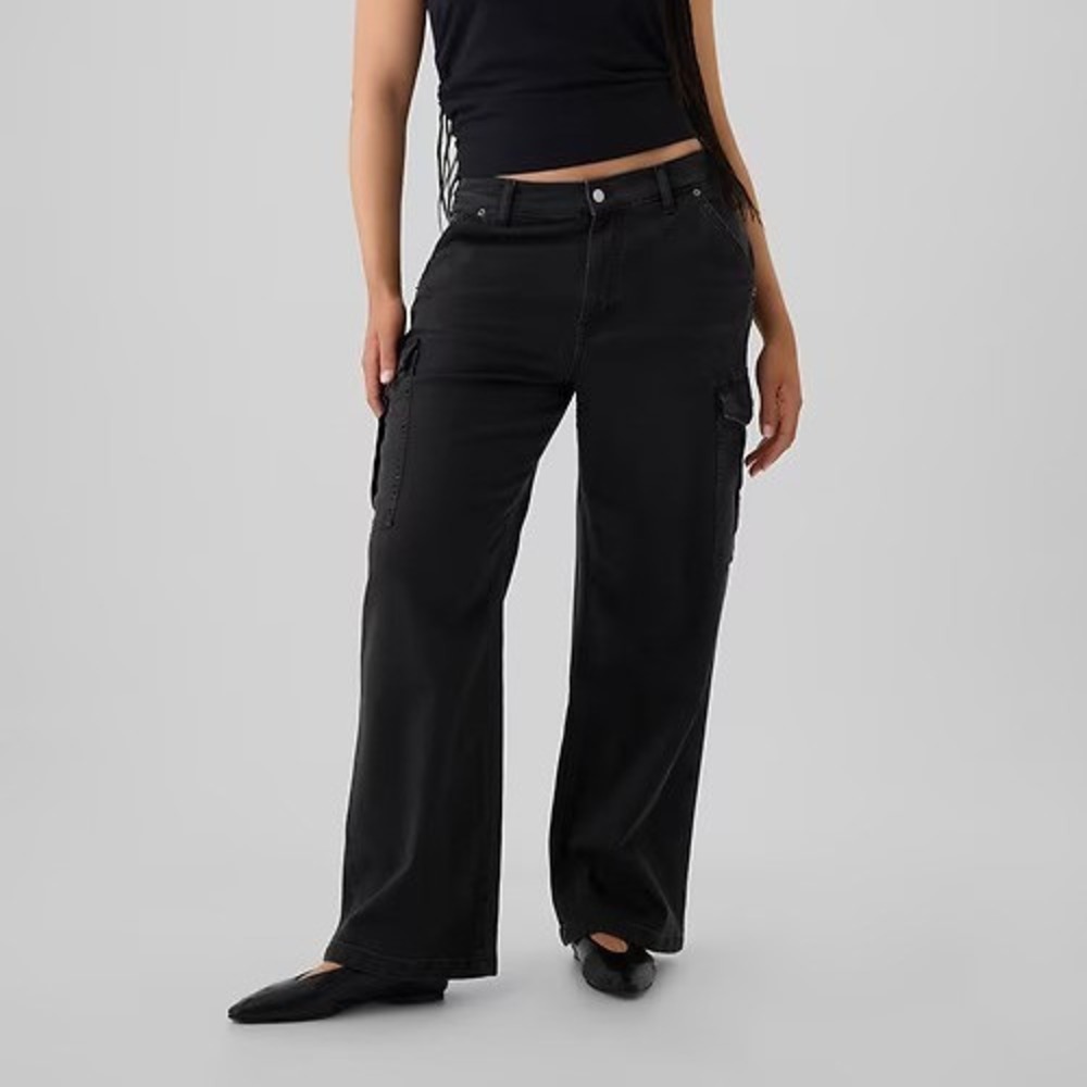 NWT Gap Mid Rise '90s Loose Cargo Jeans Washed Blk Grunge Baggy Skater Sz 33 16 - Picture 1 of 16